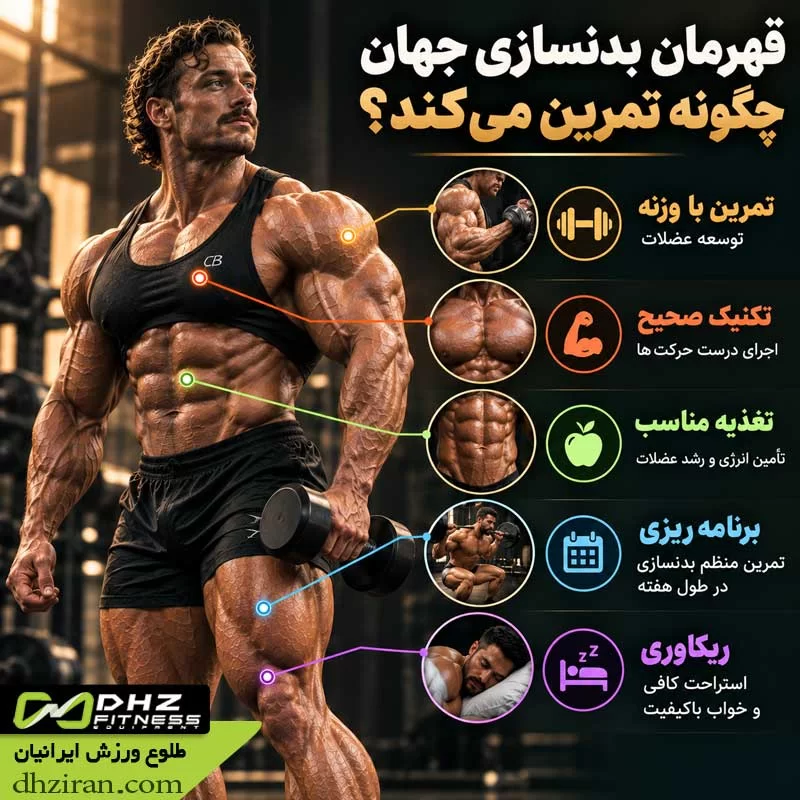 نحوه تمرین قهرمانان بدنسازی جهان